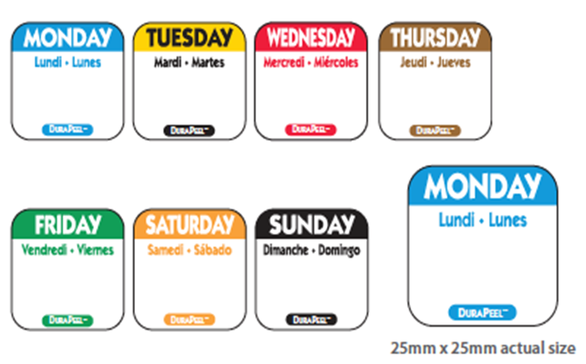 25mm Day Square Labels